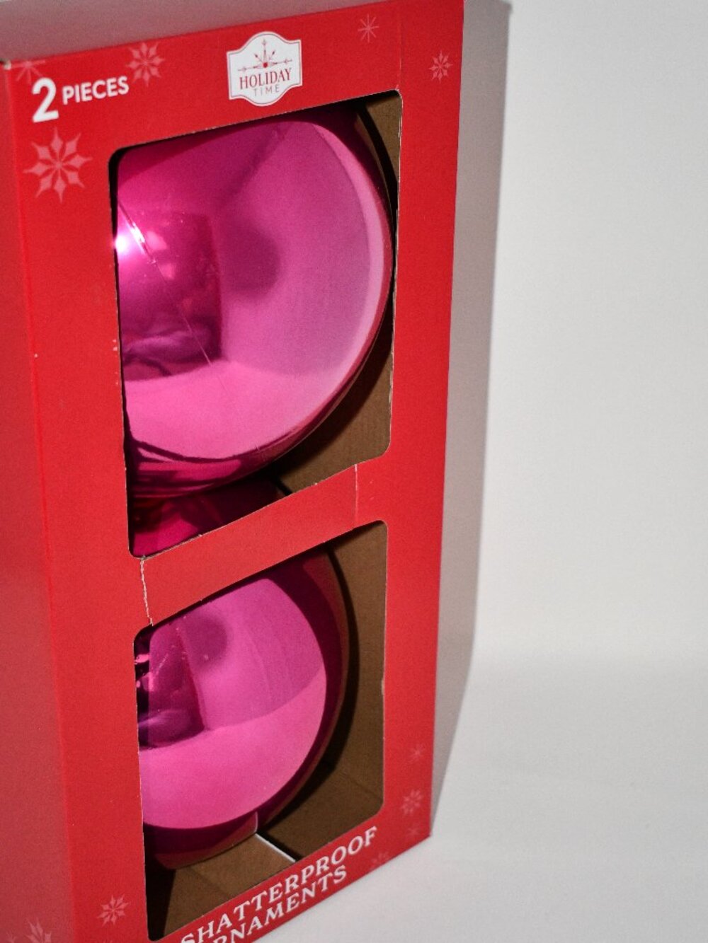 Holiday Time 2 Shatterproof Round Christmas Ornaments 7.5" Hot Pink NIB Conditi